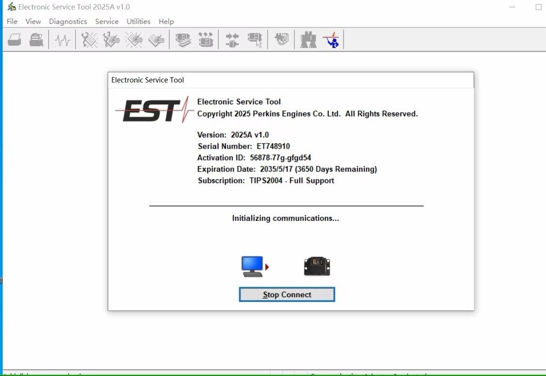 Perkins EST 2025A Diagnostic Software + Factory Password 18 Bit – With Kg